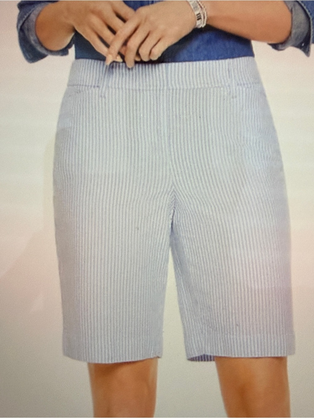 Talbots Blue and White Striped Seersucker Bermuda Shorts